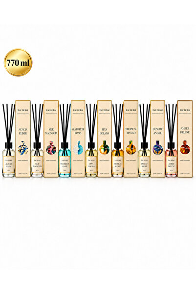 Eau Dubai Set of 7 room air fresheners with sticks, Acacia Elixir + Silk Magn...