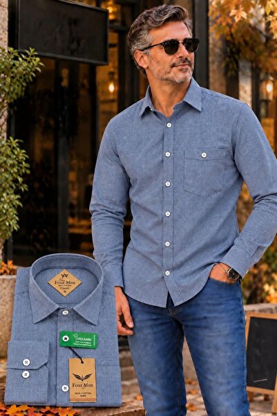 GÖMLEK GALERİSİ Men's Classic Wide Cut Long Sleeve Pocket Oxford Cotton Shirt