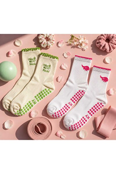 2li Set Nakışlı Kaydırmazlı Pilates Çorabı