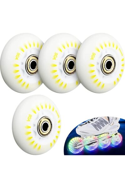 KASTWAVE 4 Pack 64mm Light-Up Inline Skate Wheels with ABEC-9 Bearings, 90A P...