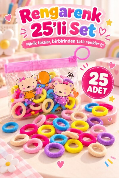 FLY LIFE Colorful Mini Hair Ties Set for Kids Girls Hair Clips Set with Carrying Bag 25 Pieces