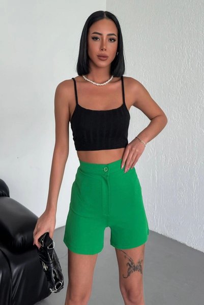 Ethab Ticaret Glb-Stl41414 High-Waisted Flexible Lycra Crepe Shorts Offering ...