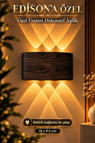 Aplik Kahverengi Ahşap Desenli LED Duvar Lambası Amber Işık 220V Elektrikli 10W 700 Lümen Dekoratif Modern Duvar Aydınlatması Salon Yatak Odası Koridor Antre TV Ünitesi Balkon Duvar Apliği