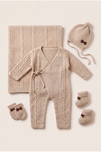 Babily Newborn Baby 5-Piece Knitwear Hospital Discharge Set Kimono Jumpsuit B...