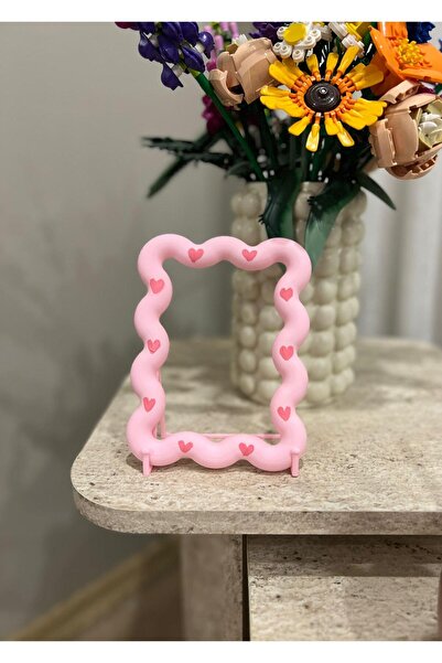 NOONDesignn Pembe Kalpli Dekoratif Fotoğraf Çerçevesi