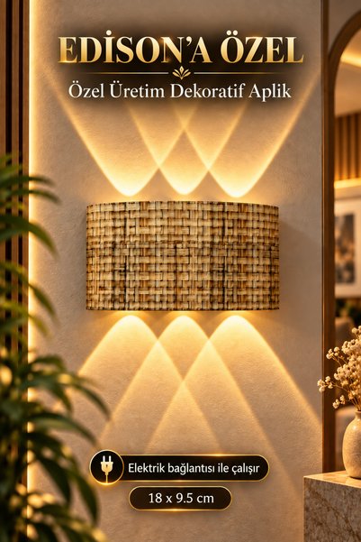 Edison Aplik Bohem Hasır Desenli LED Duvar Lambası Gün Işığı 220V Elektrik Ba...