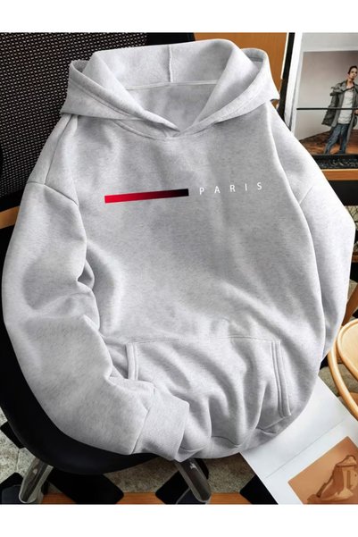 one button سويت شيرت بقلنسوة فاخر مطبوع عليه Horizontal Paris للرجال/النساء م...