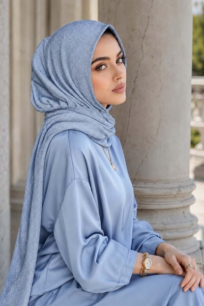 Aişe tesettür Bebe Mavi Işıltılı Abiye Şal / Çıtçıtlı Şal 2 metre şal Boyu / ...