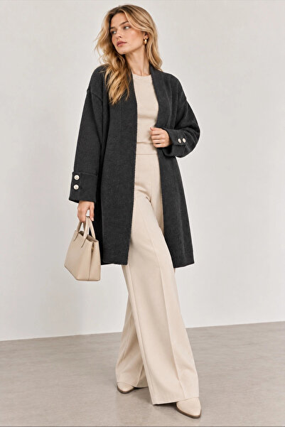 Lusin Women's Anthracite Stylish Long Premium Quality Knitwear Cardigan with ...