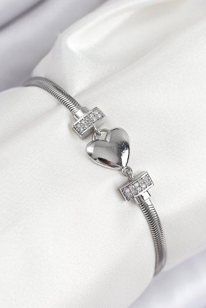 Skygo Brass Zircon Stone Heart Model Silver Color Women's Bracelet Tj-Bb7900