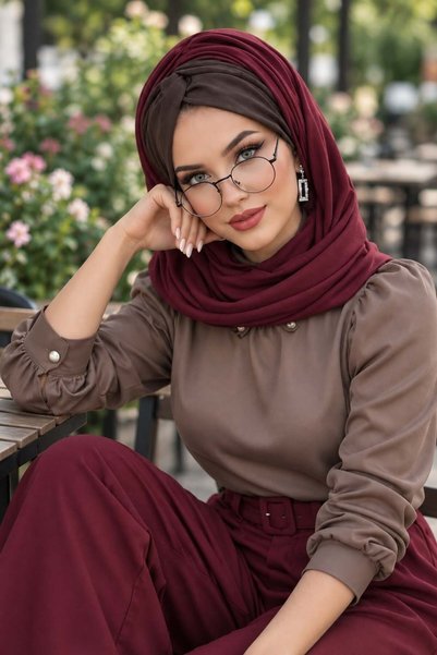 Aişe tesettür Füme Bordo Burgu Hazır Şal