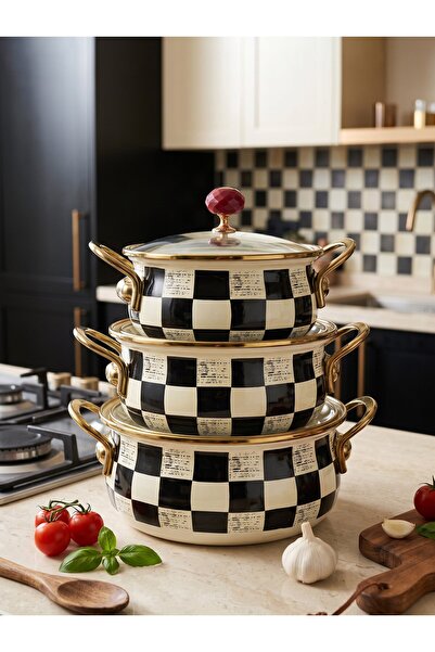 CASA DE BELLA Elite Class 16/18/20 cm Checkerboard 3-Piece Red Casserole Pot-Casa De Bella