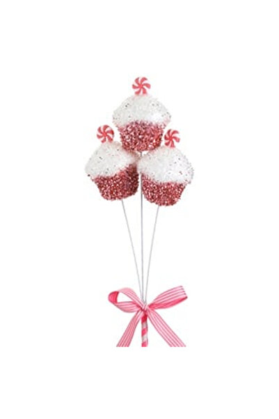 OEM Christmas Tree Ornament Stick Candy Cupcakes with Pink and White Tinsel 52cm