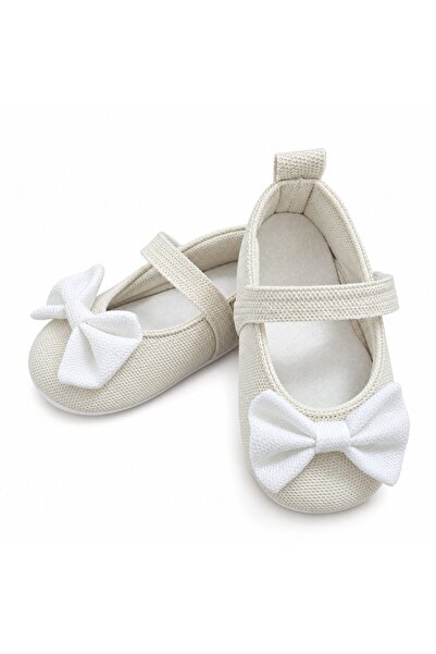 Pure Boutique Balerini bebe fete crem cu funda alba si bareta, pantofiori ele...