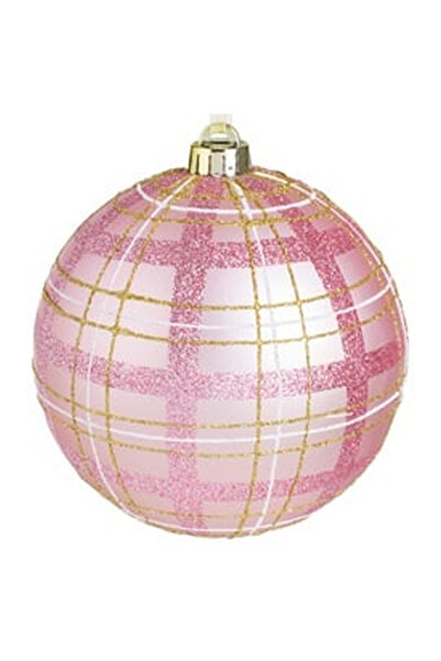 OEM Ornament Brad de Craciun Glob Roz Mat in Carouri Roz Aurii Albe Glitter M...