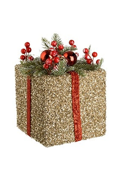 OEM Cadou Decorativ din Spuma de Craciun cu Beteala Bej Berries & LED 18x18x20cm