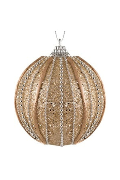 OEM Beige Foam Christmas Tree Ornament Glitter Lace Silver Chain Ø8cm