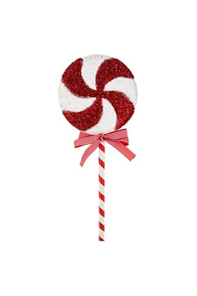 OEM Ornament Brad de Craciun Stick Acadea din Spuma cu Tinsel Rosu cu Dungi 61cm