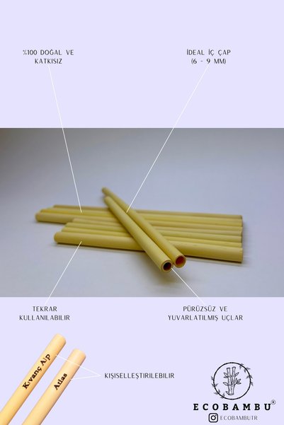 Ecobambu %100 Doğal Bambu Pipet Seti 15-20 cm Karışık (10 Adet) - Kişiye Özel...