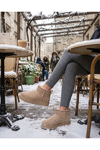TABA İÇİ KÜRKLÜ YUVARLAK BURUN DÜZ FLATFORM KADIN BOT