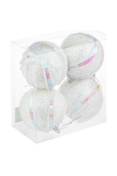 OEM Set of White Christmas Baubles with Silver Glitter Beads & Holographic Se...