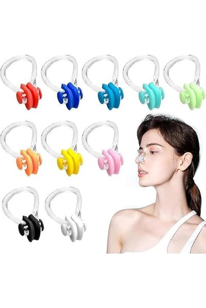 ALMEKAQUZ 10 Pcs Silicone Swimming Nose Clips, Waterproof Ergonomic Nose Plug...