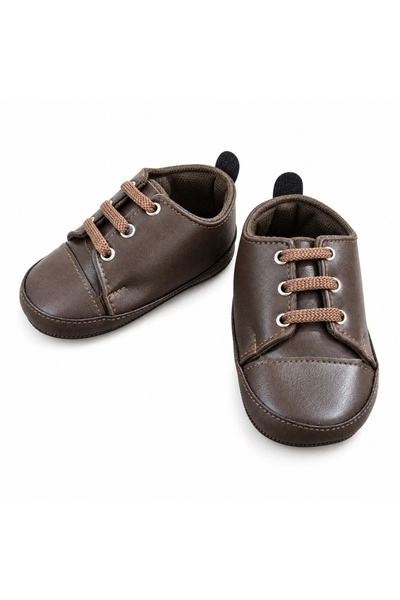 Pure Boutique Pantofiori bebe baieti maro cu sireturi, eleganti, talpa moale