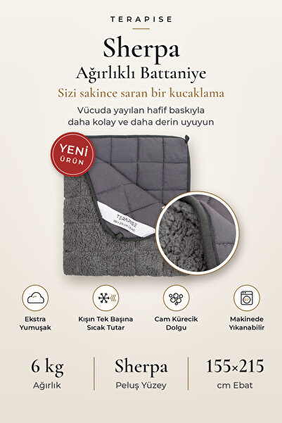 Terapise Sherpa Ağırlıklı Battaniye Peluş Süper Yumuşak Cam Kürecikli Ağırlık...