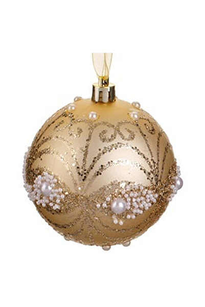 OEM Ornament Brad de Craciun Glob Sampaniu cu Glitter & Margele Ø8cm