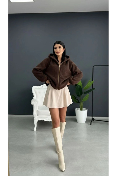 LİBREPRİVE Short Lined Bomber Coat Jacket - Brown Coat