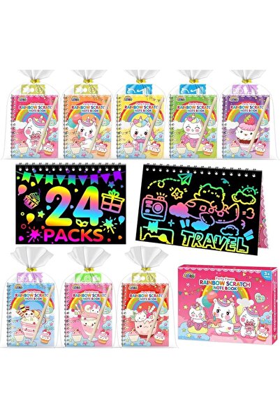 ZMLM 24 Pack Rainbow Art Scratch Notebooks for Kids Birthday Party Favors