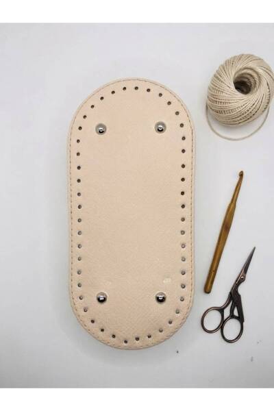 hobi dünyası evim Silver Riveted Leather Oval Bag Base Cream 12X25