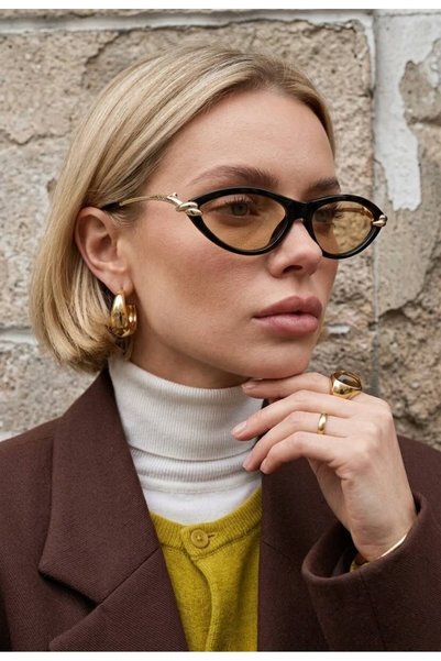 Ultra Hafif UV400 Filtreli Kadın Cat Eye Siyah Güneş Gözlüğü