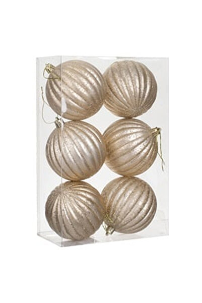 OEM Set of Champagne Christmas Baubles with Embossed Stripes Mercury Ø8cm - 6pcs