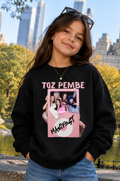 Mortimer 3 İplik Manifest Kız Çocuk Pembe Baskılı Bisiklet Yaka Uzun Kollu Sweatshirt
