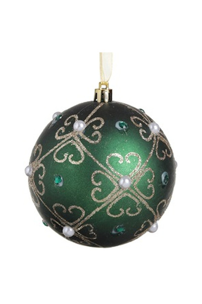 OEM Ornament Brad de Craciun Glob Verde Mat cu Model Floral Auriu Margele & S...