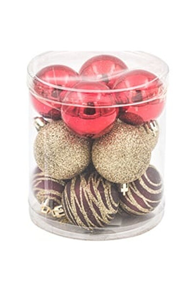 OEM Set of Christmas Baubles Red Brown Beige Glitter Ø5cm - 12pcs