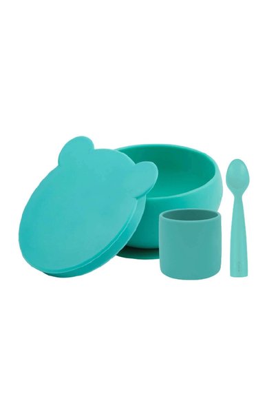 OiOi Blw I Silicone Nutrition Set 3-Piece (with Bowl) Aqua Green