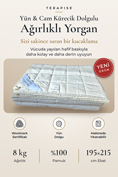 Terapise Ağırlıklı Yorgan Yün Dolgulu Woolmark Cam Kürecikli Ağırlıklı Battan...