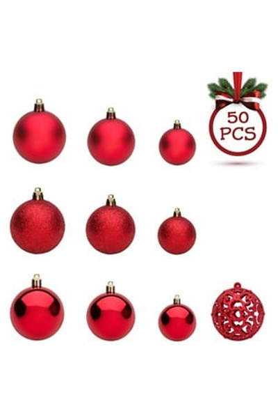 OEM Set of Red Christmas Baubles Matte Shiny Glitter 3-4-6cm - 50pcs