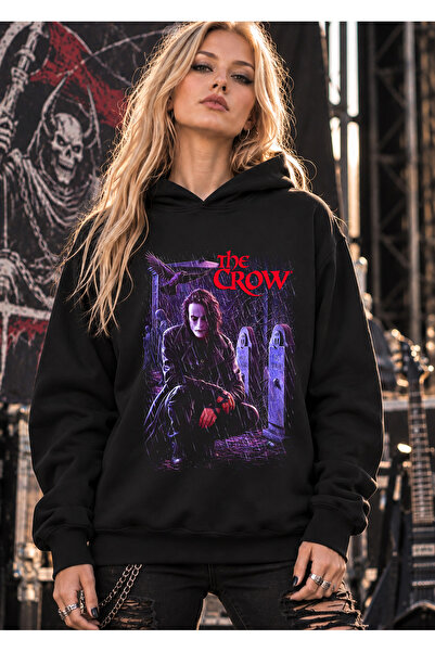 BUTSHIRT ‘The Crow‘ Baskılı Unisex Kapüşonlu DAR Kesim Sweatshirt