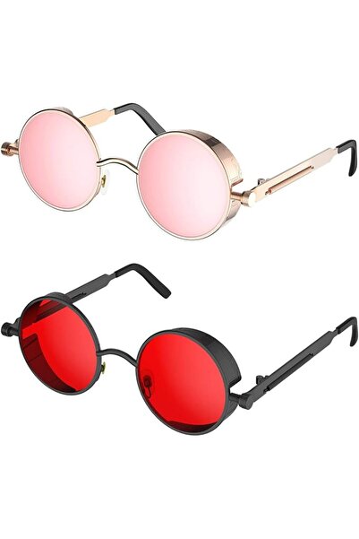 ProudDemon Retro Gothic Steampunk Sunglasses for Women Men Round Lens Metal F...
