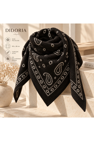 Didoria Accessory Kadın Bandana Desenli Triko Üçgen Şal Paisley Fular Kışlık ...