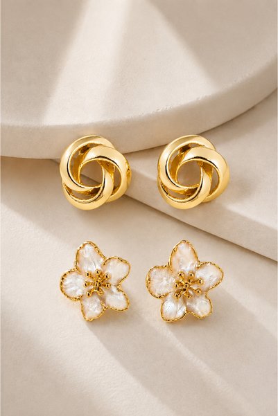 Dora Accessories 2li Küpe Seti Sarmal Çiçek Küpe