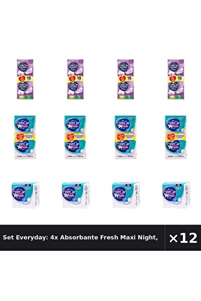 EveryDay Set Everyday: 4x Absorbante Fresh Maxi Night, 18 buc + Absorbante Fr...