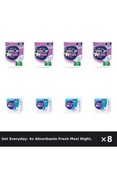 EveryDay Set Everyday: 4x Absorbante Fresh Maxi Night, 10 buc + Absorbante Fr...