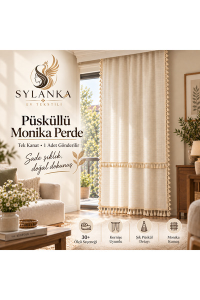 SYLANKA Monika Püskül Ponponlu Buldan El Dantelli Buldan İşi Fon Perde ( Çokl...