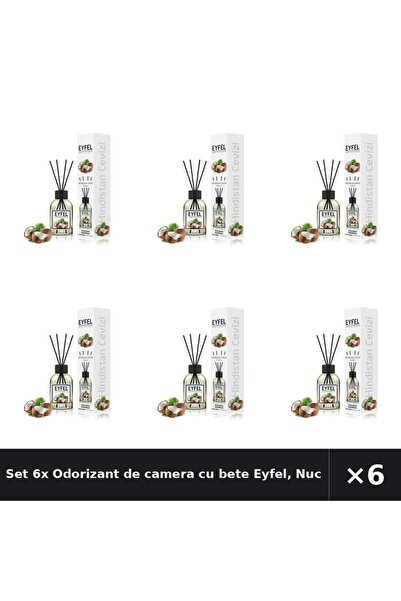 Eyfel Set 6x Odorizant de camera cu bete Eyfel, Nuca de cocos, 120 ml