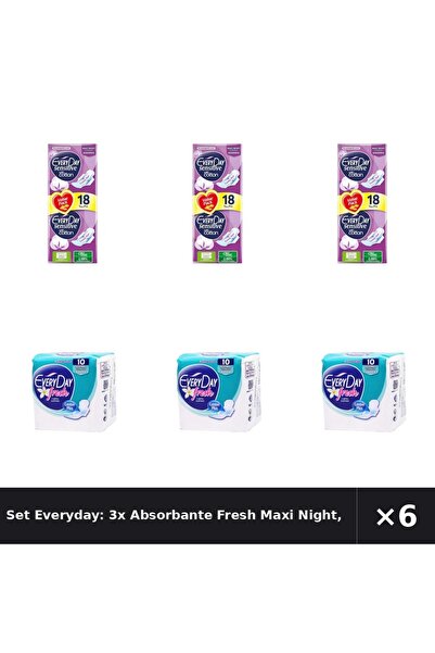 EveryDay Set Everyday: 3x Absorbante Fresh Maxi Night, 18 buc + Absorbante Fr...