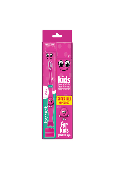 Banat KIDS Süper ikili set (Diş fırçası+50ml diş macunu)-KARTON KUTULU